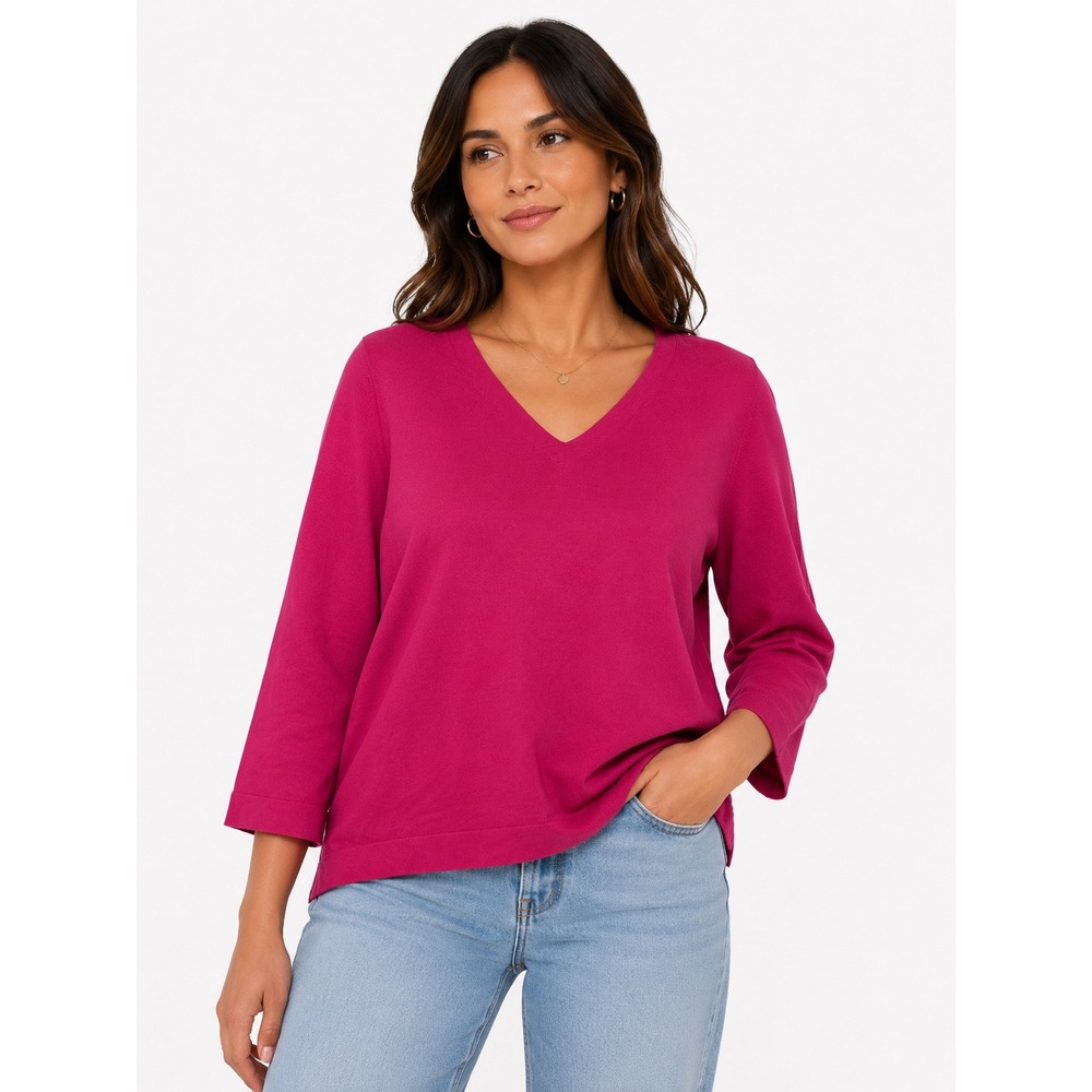 Talbots V-Neck Sweater Womens XL‎ Pink 3/4 Sleeve Rayon Blend Knit Barbiecore